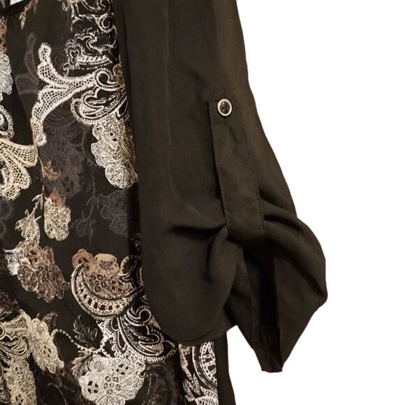 Maurices Studio Y Large Black White Lace Button 3/4 Sleeve Chiffon Top - Picture 8 of 13